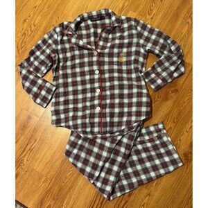 Lauren Ralph Lauren Red Plaid Cotton Flannel Pajamas Set Womens Medium Monogram